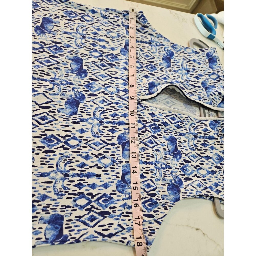 IBKUL Dress Medium Sleeveless Mock Zip Neck Elephant Print Blue UPF50 Resortwear - Picture 5 of 11